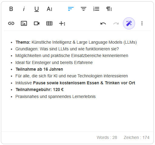 Stichpunkte für eine Kursbeschreibung im Kurs-Manager