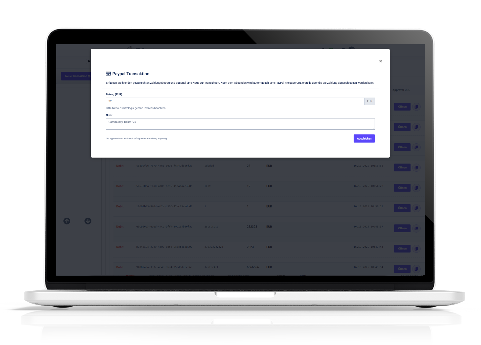 Erstellung einer neuen Zahlung