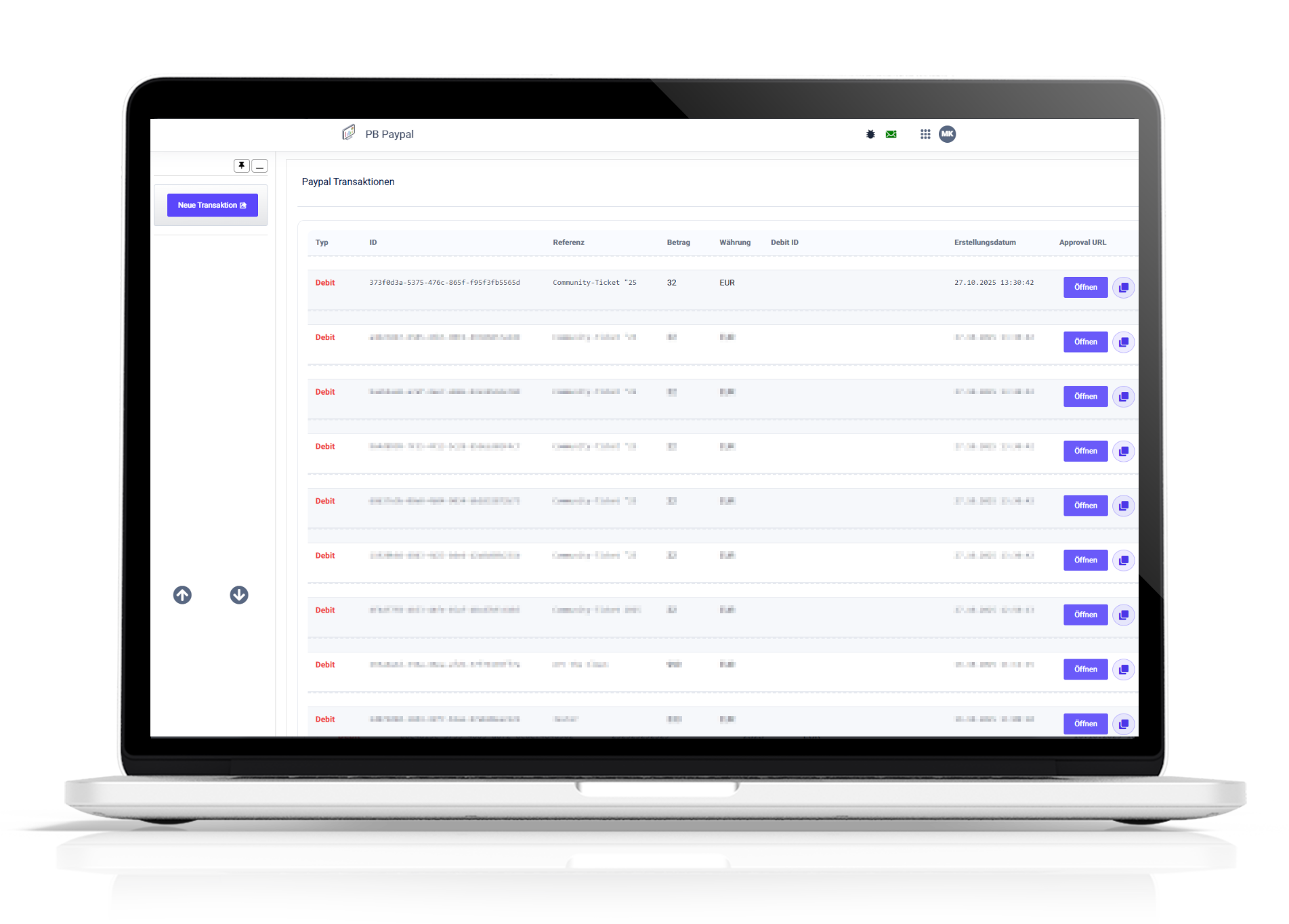 Listen-Ansicht mit allen Eintragungen